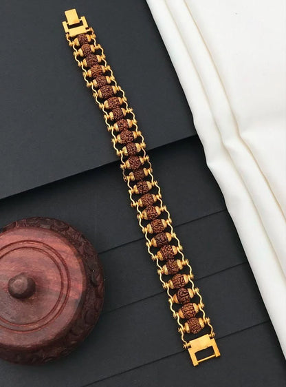 Modern Paanch Mukhi Rudraksha Bracelet (Gold-Plated)