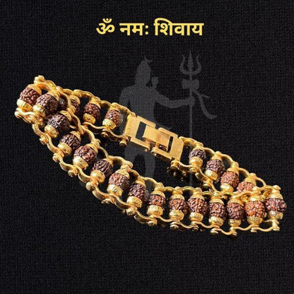 Modern Paanch Mukhi Rudraksha Bracelet (Gold-Plated)
