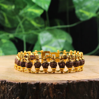 Modern Paanch Mukhi Rudraksha Bracelet (Gold-Plated)